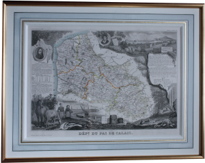 carte 1880 encadré avec lavis et baguette doré
